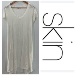 SKIN WORLDWIDE White Cotton Lightweight Gauzy Romantic Lagenlook Midi Dress S